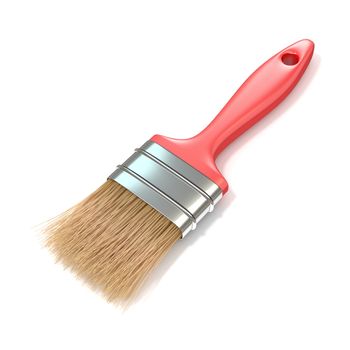 Red paintbrush, front view. 3D render illustration isolated on white background