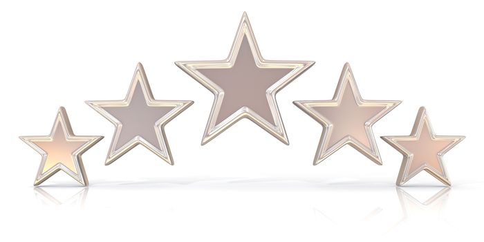 3D rendering of five silver stars isolated on white