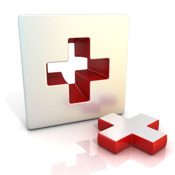 Plus sign. 3D render illustration, isolated on white. Side view
