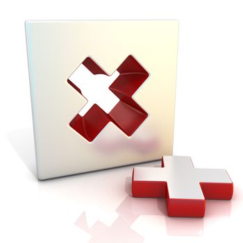 Multiply sign. 3D render illustration, isolated on white. Side view