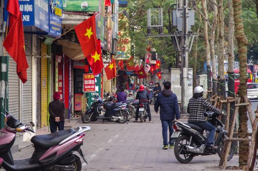 HANOI, VIETNAM -  1 January, 2015: In street of Hanoi town in winter.