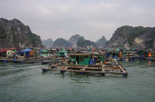 Ha-Long Bay, Vietnam, 3 January 2015: View of Ha Long bay floating village