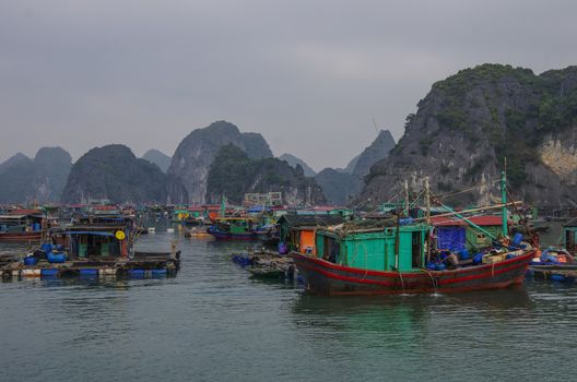 Ha-Long Bay, Vietnam, 3 January 2015: View of Ha Long bay floating village