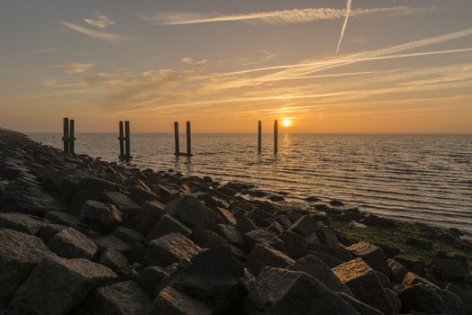 Sunrise above the Wadden Sea as seen from the dyke of Terschelling

