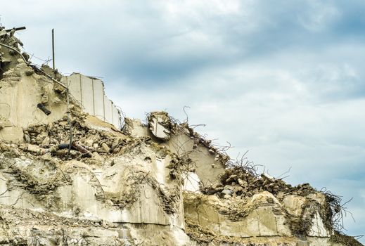 Demolished Or Collapsed Apartment Building Wall With Copy Space