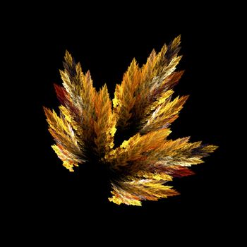 Fractal abstraction, a colorful autumn leaf in Golden yellow colours,on a black background