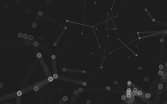 Abstract polygonal space low poly dark background with connecting dots and lines. Connection structure. 3d rendering