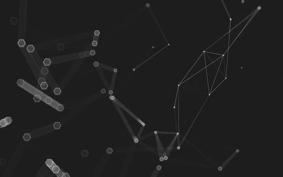 Abstract polygonal space low poly dark background with connecting dots and lines. Connection structure. 3d rendering