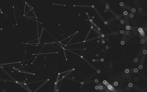 Abstract polygonal space low poly dark background with connecting dots and lines. Connection structure. 3d rendering