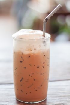 Iced Mocha Coffee in glass on the table, stock photo