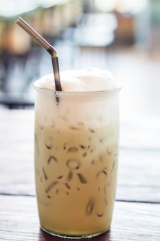 Iced green tea with microfoam, stock photo