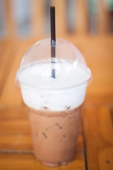 Iced Mocha Coffee in glass on the table, stock photo