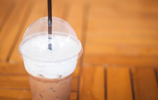 Iced Mocha Coffee in glass on the table, stock photo