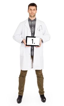 Doctor holding tablet, isolated on white - Number 1