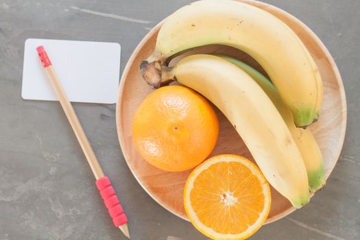 Healthy fruits with oranges and bananas, stock photo