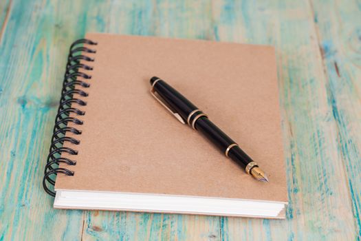 selective focus of the  pen on opened lined diary book , 
extremely shallow DOF
