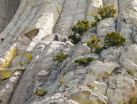 Devils Tower in Wyoming

Devils Tower, Wyoming, USA - May 11, 2008: Men climbing on the wall of famous mountain Devils Tower in the Black Hills (Wyoming).