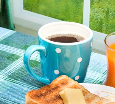 Toast For Breakfast Representing Morning Meal And Beverage