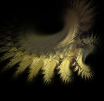 Fractals, fantastic yellow abstract nebula on a black background