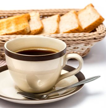 Coffee And Bread Indicating Meal Time And Black