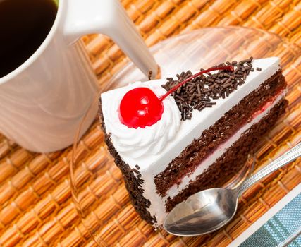Black Forest Cake Indicating Coffee Break And Caffeine