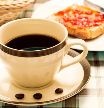 Coffee With Toast Representing Fruit Jams And Sweet