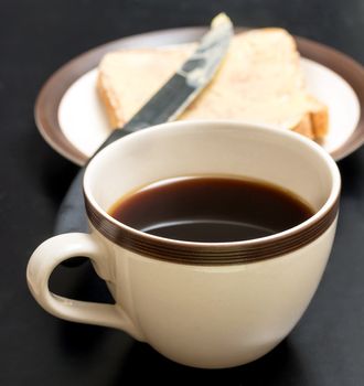 Bread And Coffee Indicating Morning Meal And Beverages