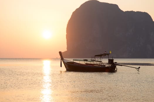 Sunset at Pak-Meng Beach of Trang - Thailand - Meng Mountain look like sleeping women