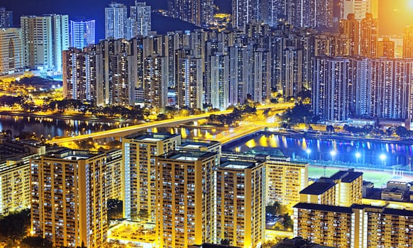 Residential building in Hong Kong at night