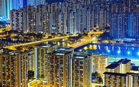 Residential building in Hong Kong at night