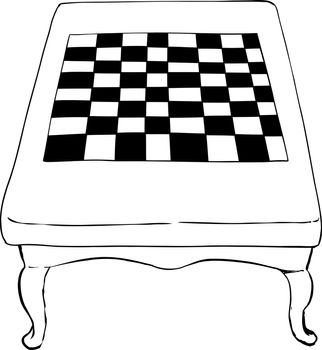 High angle view on outline sketch of 18th century chess table with short curved legs