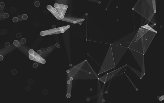 Abstract polygonal space low poly dark background with connecting dots and lines. Connection structure. 3d rendering