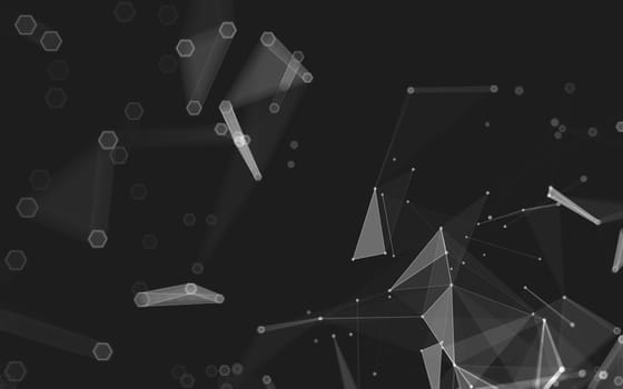 Abstract polygonal space low poly dark background with connecting dots and lines. Connection structure. 3d rendering