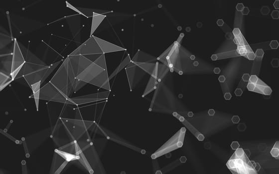 Abstract polygonal space low poly dark background with connecting dots and lines. Connection structure. 3d rendering