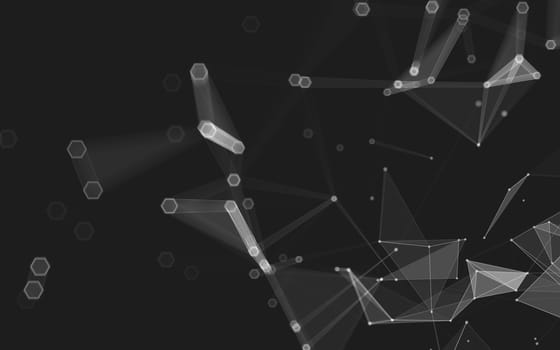 Abstract polygonal space low poly dark background with connecting dots and lines. Connection structure. 3d rendering