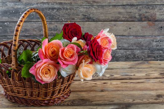 Beautiful roses in basket