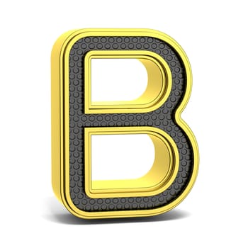 Golden and black round alphabet. Letter B. 3D render illustration isolated on white background with soft shadow