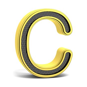 Golden and black round alphabet. Letter C. 3D render illustration isolated on white background with soft shadow
