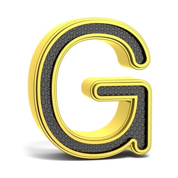 Golden and black round alphabet. Letter G. 3D render illustration isolated on white background with soft shadow