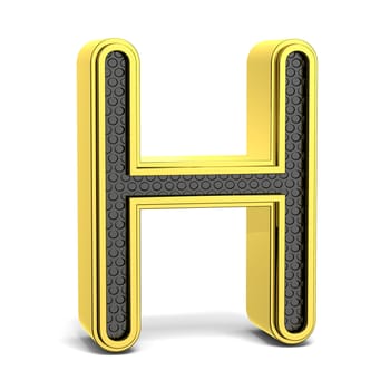Golden and black round alphabet. Letter H. 3D render illustration isolated on white background with soft shadow