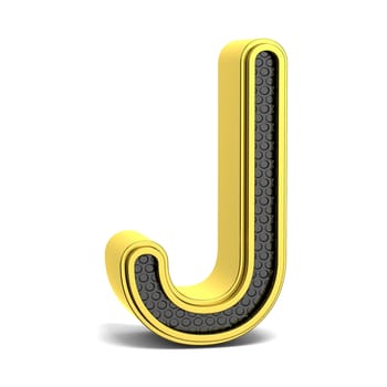 Golden and black round alphabet. Letter J. 3D render illustration isolated on white background with soft shadow