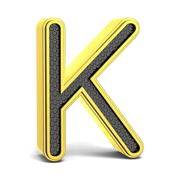 Golden and black round alphabet. Letter K. 3D render illustration isolated on white background with soft shadow