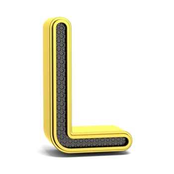 Golden and black round alphabet. Letter L. 3D render illustration isolated on white background with soft shadow