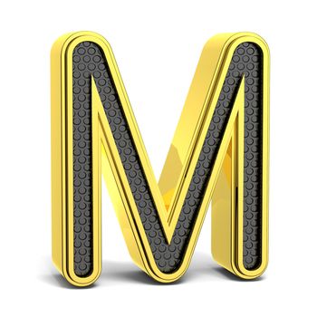 Golden and black round alphabet. Letter M. 3D render illustration isolated on white background with soft shadow