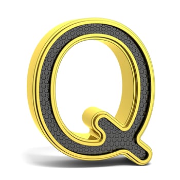 Golden and black round alphabet. Letter Q. 3D render illustration isolated on white background with soft shadow