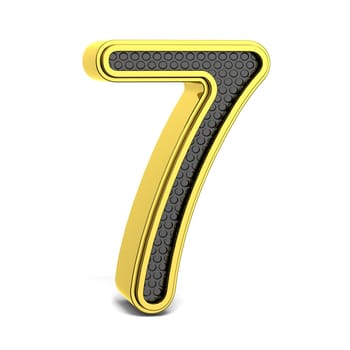 Golden and black round font. Number 7. 3D render illustration isolated on white background with soft shadow