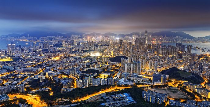 Residential building in Hong Kong at night