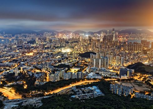 Residential building in Hong Kong at night