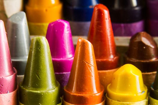 Macro image of a well used set of crayons
