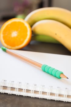 Shopping list with Healthy fruits, stock photo